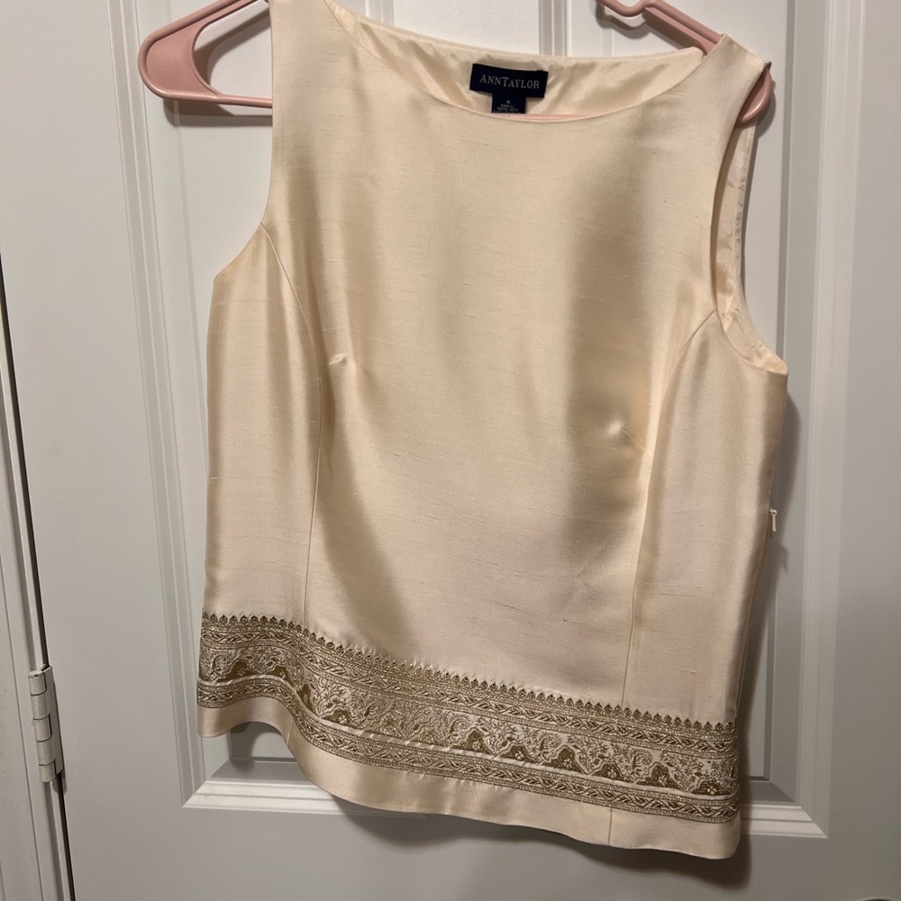 Ann Taylor Ivory Top with Gold Detailing